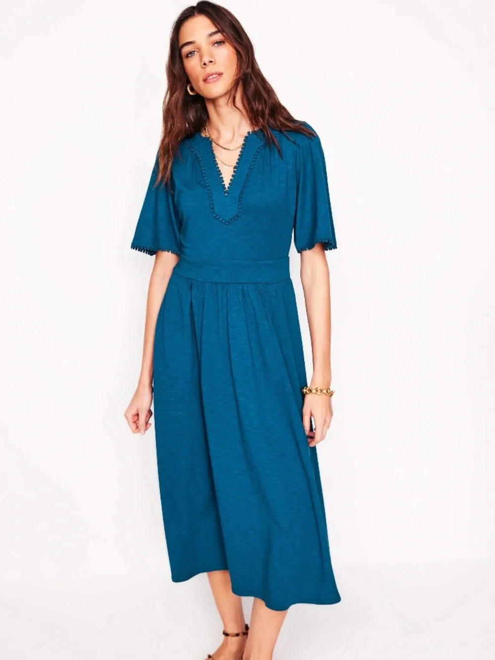 Boden Maddie Trim Jersey Dress Harbour Blue - US 6 R Midi length - Picture 3 of 10